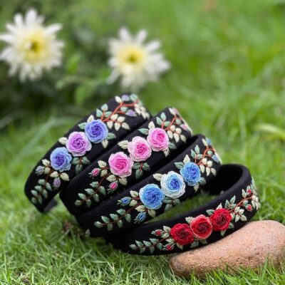 Rose Embroidered Headband | Handmade Embroidered Wildflowers Headband
