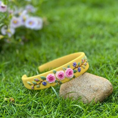 Rose Floral Embroidered Headband | Handmade Embroidered Wildflowers Headband