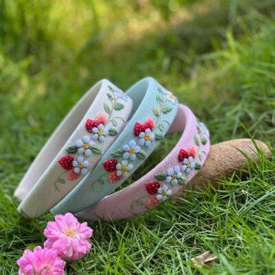 Strawberry Embroidered Headband | Embroidered Wildflowers Headband