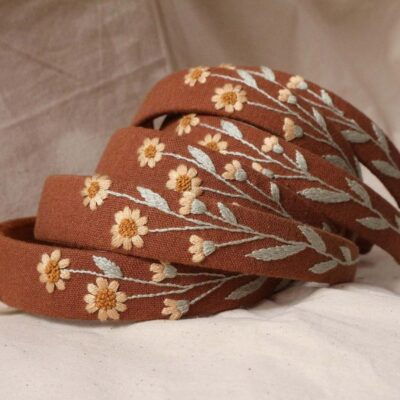 Daisy Embroidered Headband | Handmade Embroidered Wildflowers Headband