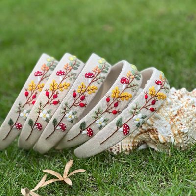 Handmade Embroidered Linen Headband, Cottagecore Floral Hair Accessory, Feminine Handmade Wildflowers Headband