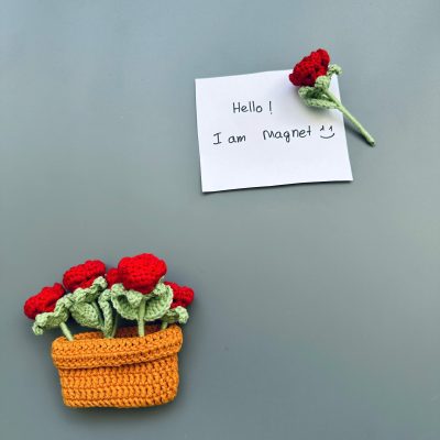 Decorative Fridge Magnets- Rose Crochet Flower Pot Magnet
