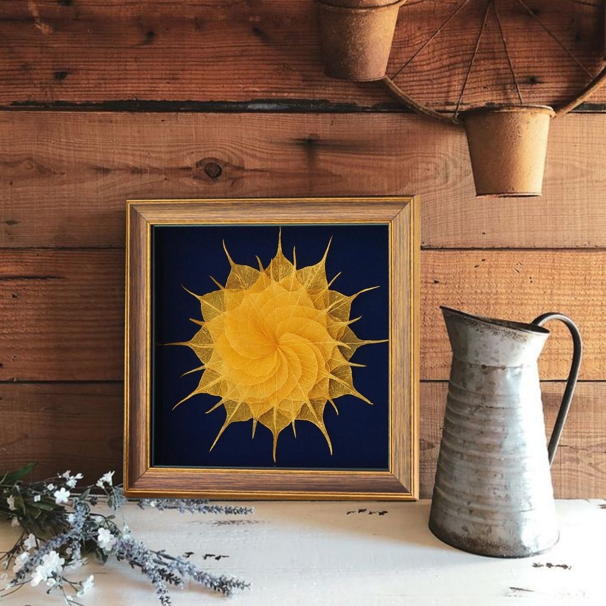 10-inch Bodhi leaf mandala frame with white or gold leaves
