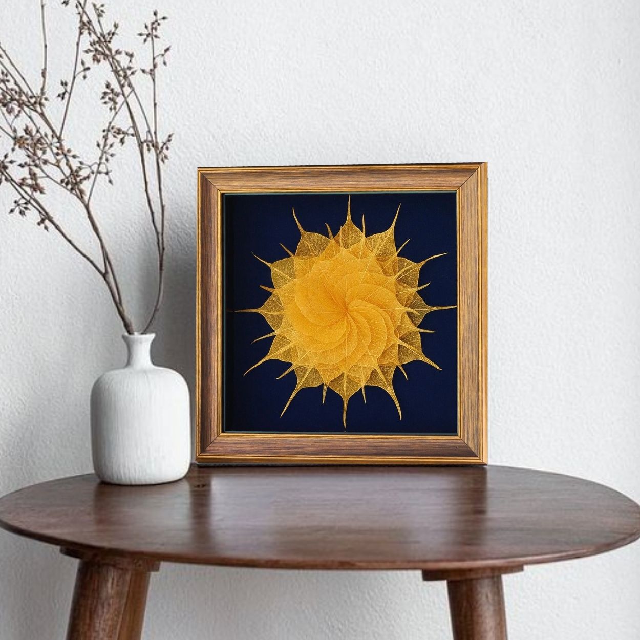 10-inch Bodhi leaf mandala frame with white or gold leaves