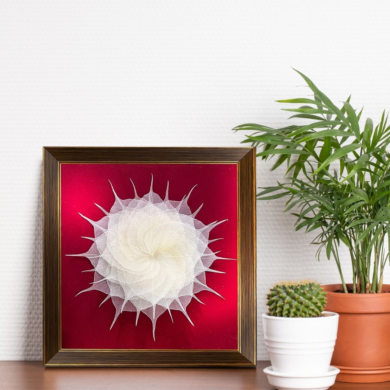 10-inch Bodhi leaf mandala frame with white or gold leaves