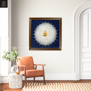 White Bodhi leaf mandala with a Buddha figure at the center