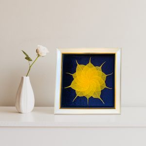 9-inch gold Bodhi leaf mandala on velvet in a small frame